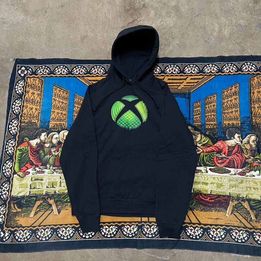 Y2K Xbox black hoodie Size medium Black Green gamer xbox 360 vintage anime